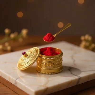 Golden Metal Kumkum Holder | Royal Kumkum Box for Pooja, Mandir, Thali, Home & Temple | Traditional Sindoor Box for Worship & Gifting (Gold plated pooja thali)